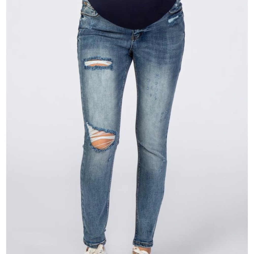 PinkBlush Distressed Crop Maternity Jeans